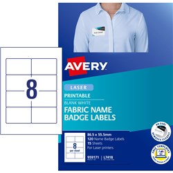 AVERY L4718 FABRIC NAME LABELS 8/Sht 86.5x55.5 Acetate Silk Pack of 120