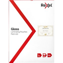 Rexel Laminating Pouches A3 2X75 Micron Pack Of 100