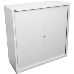 Go Tambour Door Cupboard White Satin H1200Xw900Xd470Mm Shelves Not Included