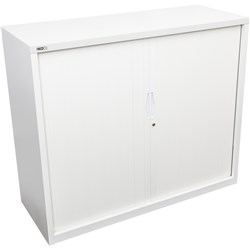Go Tambour Door Cupboard White Satin H1200Xw1200Xd470Mm Shelves Not Included