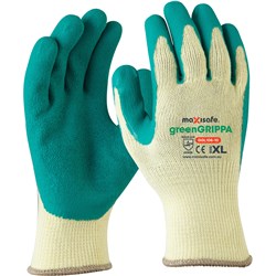 Maxisafe Grippa Glove Knitted Poly Cotton, Small Green Latex Palm