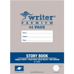 WRITER PREMIUM STORY BOOK 64 Page Plain 18mm Ruled W Margin 