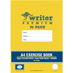 WRITER PREMIUM EXERCISE BOOK A4 96 Page 8mm Ruled And Margin Yellow Coloured Paper