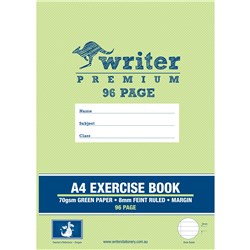 WRITER PREMIUM EXERCISE BOOK A4 96 Page 8mm Ruled And Margin Green Coloured Paper