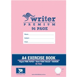 WRITER PREMIUM EXERCISE BOOK A4 96 Page 8mm Ruled And Margin Pink Coloured Paper