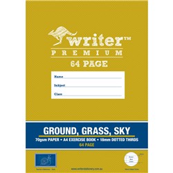 WRITER PREMIUM EXERCISE BOOK A4 64 Page 18mm Dotted Thirds Ground Grass Sky