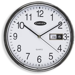 Carven Wall Clock 285Mm With Date Silver Frame