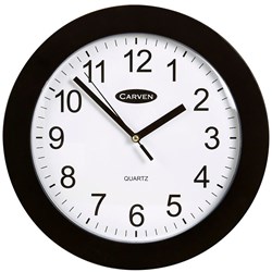 CLOCK CARVEN WALL 250MM PLASTIC FRAME BLACK