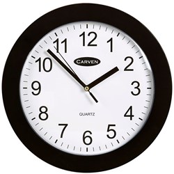 Clock Carven Wall 250Mm Plastic Frame Black