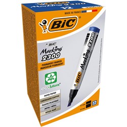 Bic 2300 Marking Permanent Markers Chisel Blue Pack Of 12
