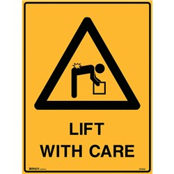 Brady Warning Sign Lift With Care 600X450 Metal