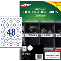 Avery H/Duty Industrial Labels White L4716 30mm Round Removable 48UP PK20