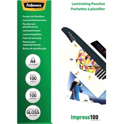 Fellowes Laminating Pouches A4 100 Micron Pack of 100