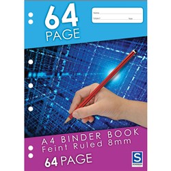 SOVEREIGN A4 BINDER BOOK 8MM Ruled 64 Page 