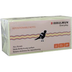 BIBBULMUN POST IT NOTES 76*76MM YELLOW PK12