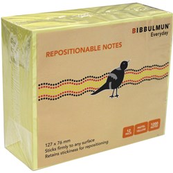 BIBBULMUN POST IT NOTES 76*127MM YELLOW PK12