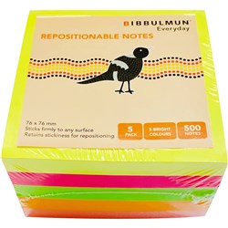 BIBBULMUN POST IT NOTES 76*76MM ASSORTED PK5