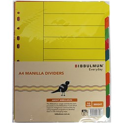 Bibbulmun Manilla Divider A4 10 Tab Brights