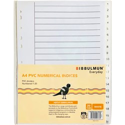 Bibbulmun Pvc Divider A4 1-20 Tab White