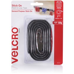 Velcro Brand Hook & Loop Tape Stick On 25Mm X 1M Black