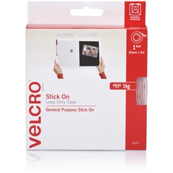 Velcro Brand Stick On Loop Only 25Mnm X 5M White